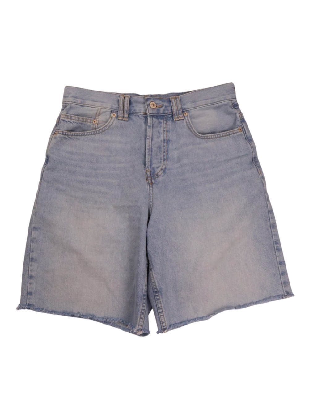 We The Free Denim Bermuda Shorts 27 Light Wash High Rise Raw Hem Longline